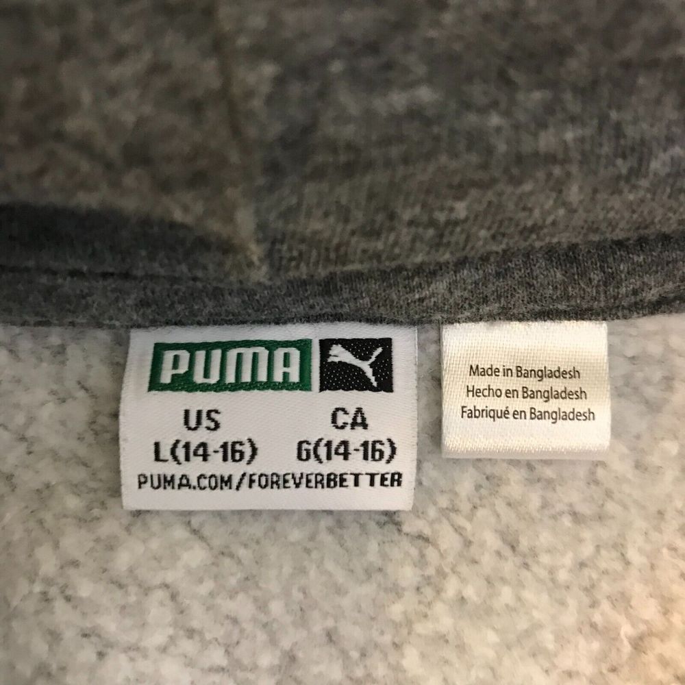Puma Boys Youth Large 14-16 Hoodie Sweatshirt Gray Fleece Spellout Cat Logo - Picture 3 of 7